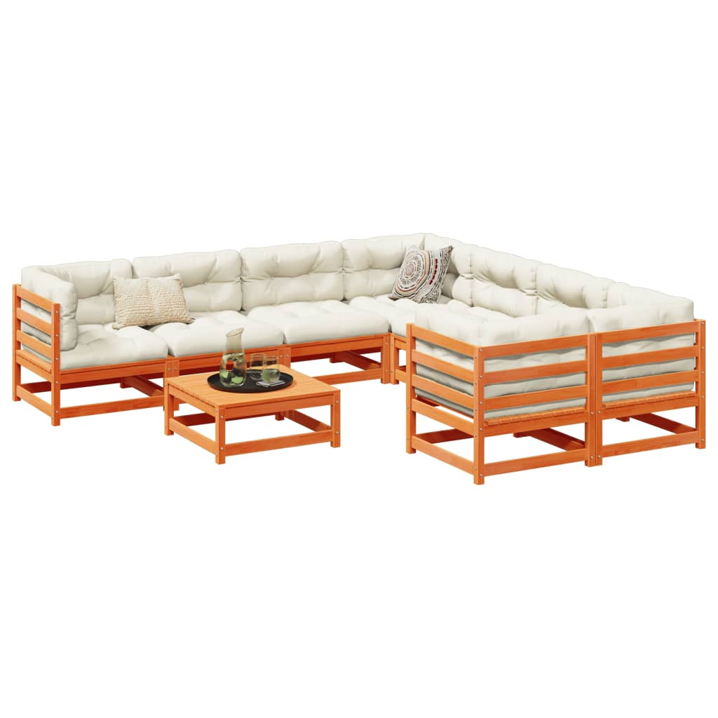 9-dijelni set vrtnih sofa s jastucima voštano smeđi od borovine