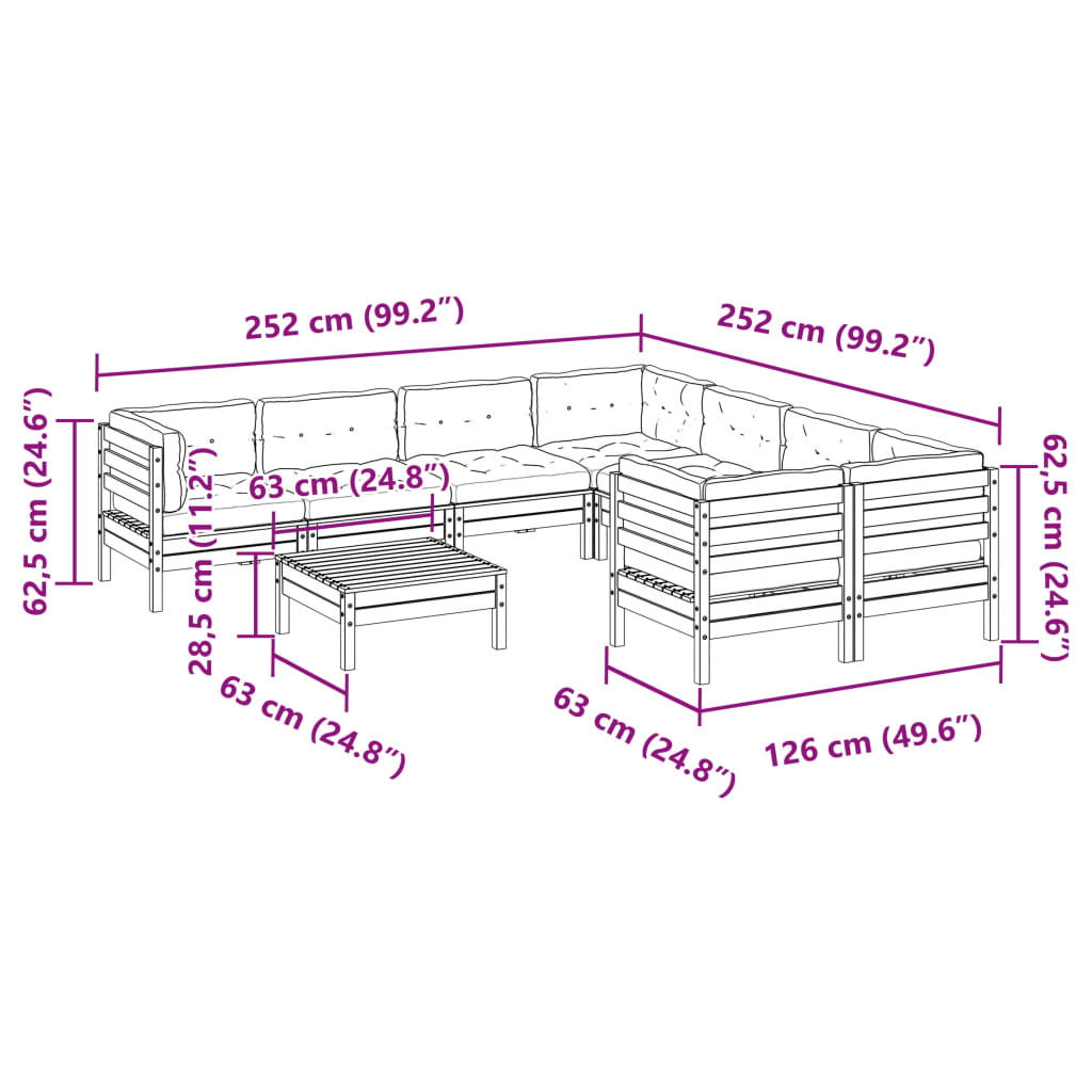 9-dijelni set vrtnih sofa s jastucima masivno drvo duglazije