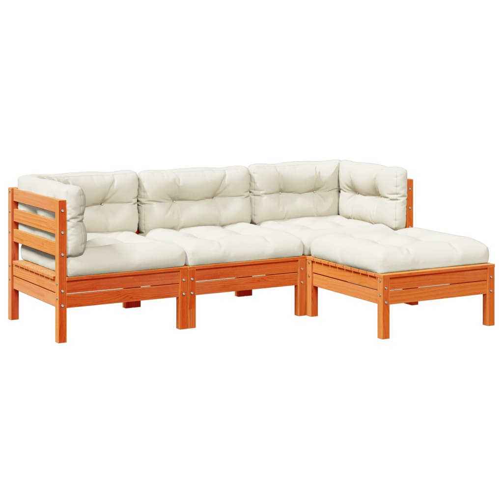 4-dijelni set vrtnih sofa s jastucima voštano smeđi od borovine