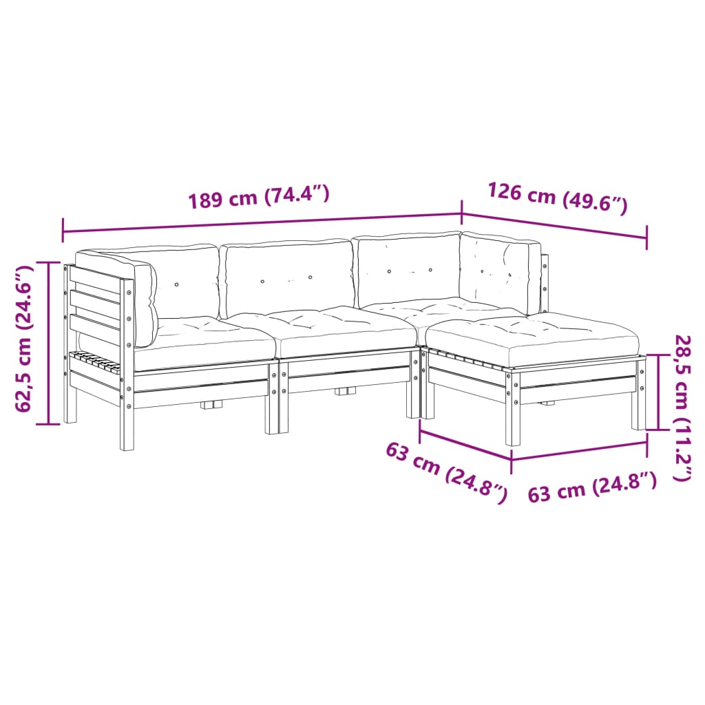4-dijelni set vrtnih sofa s jastucima voštano smeđi od borovine
