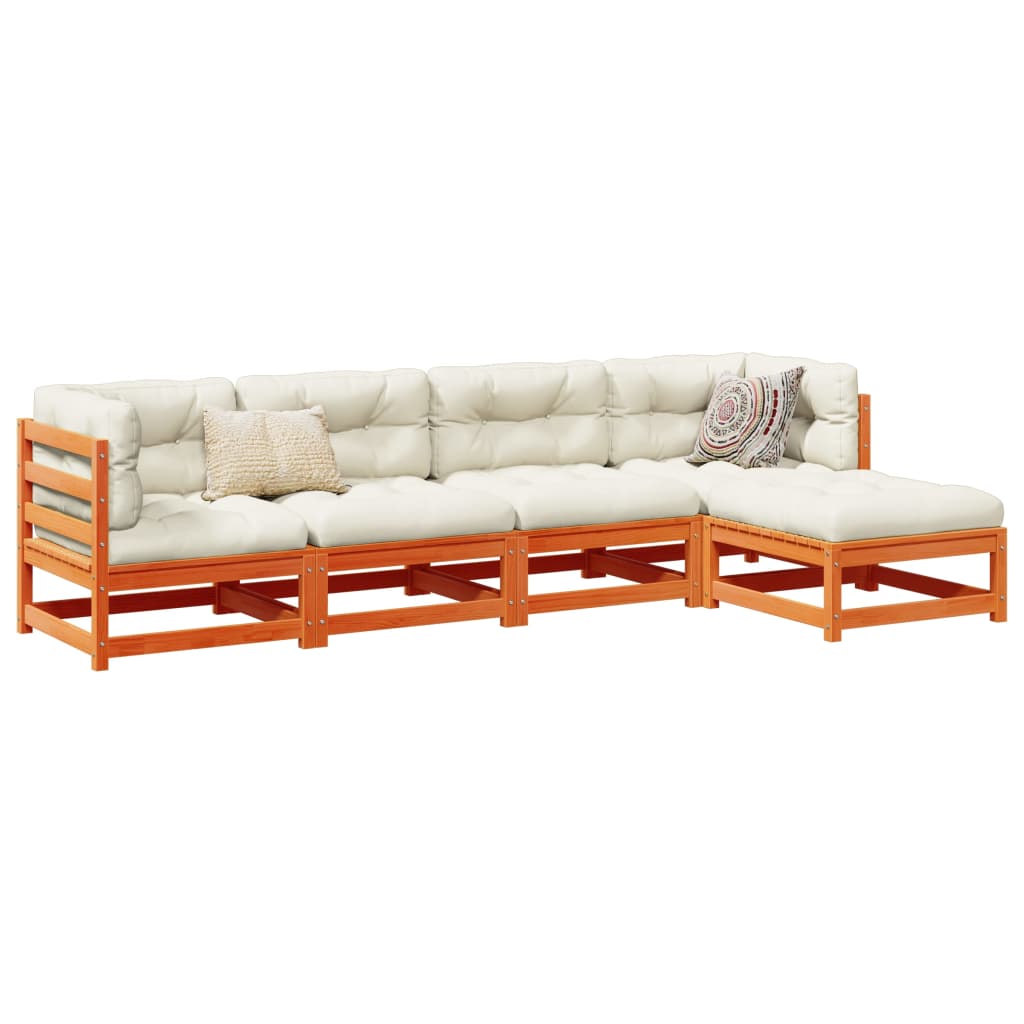 5-dijelni set vrtnih sofa s jastucima voštano smeđi od borovine