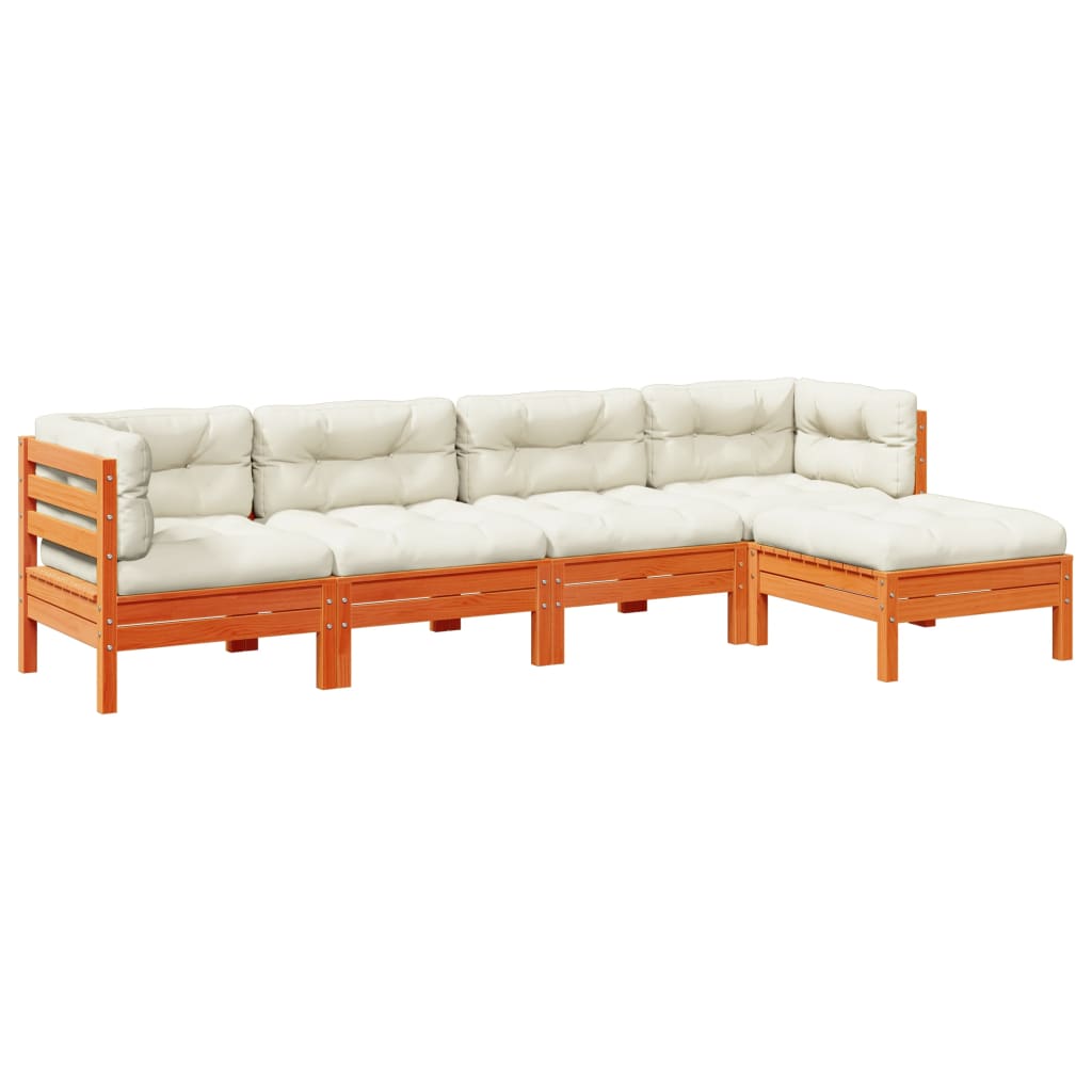 5-dijelni set vrtnih sofa s jastucima voštano smeđi od borovine