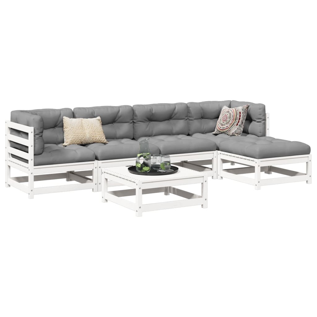 6-dijelni set vrtnih sofa bijeli od masivne borovine