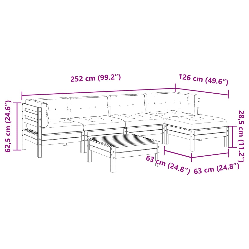 6-dijelni set vrtnih sofa od masivne duglazije s jastucima