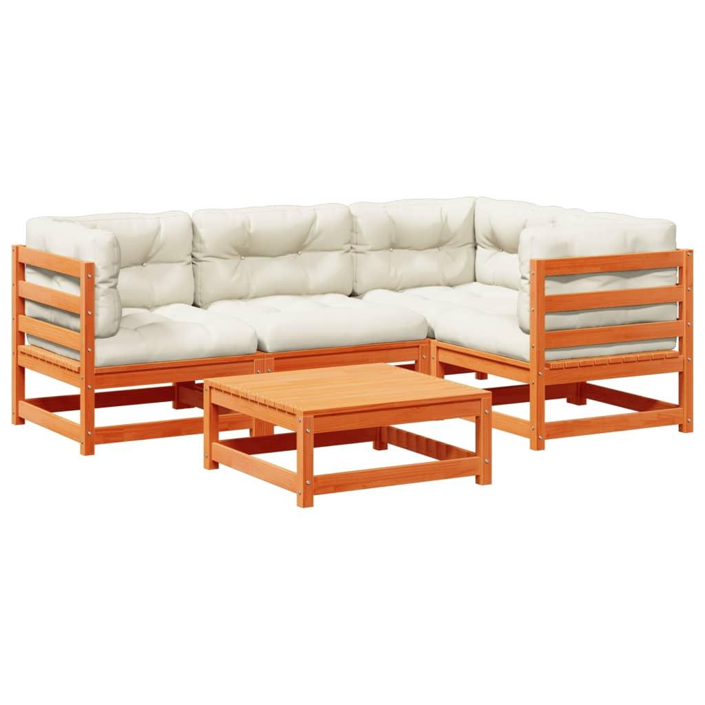 5-dijelni set vrtnih sofa s jastucima voštano smeđi od borovine
