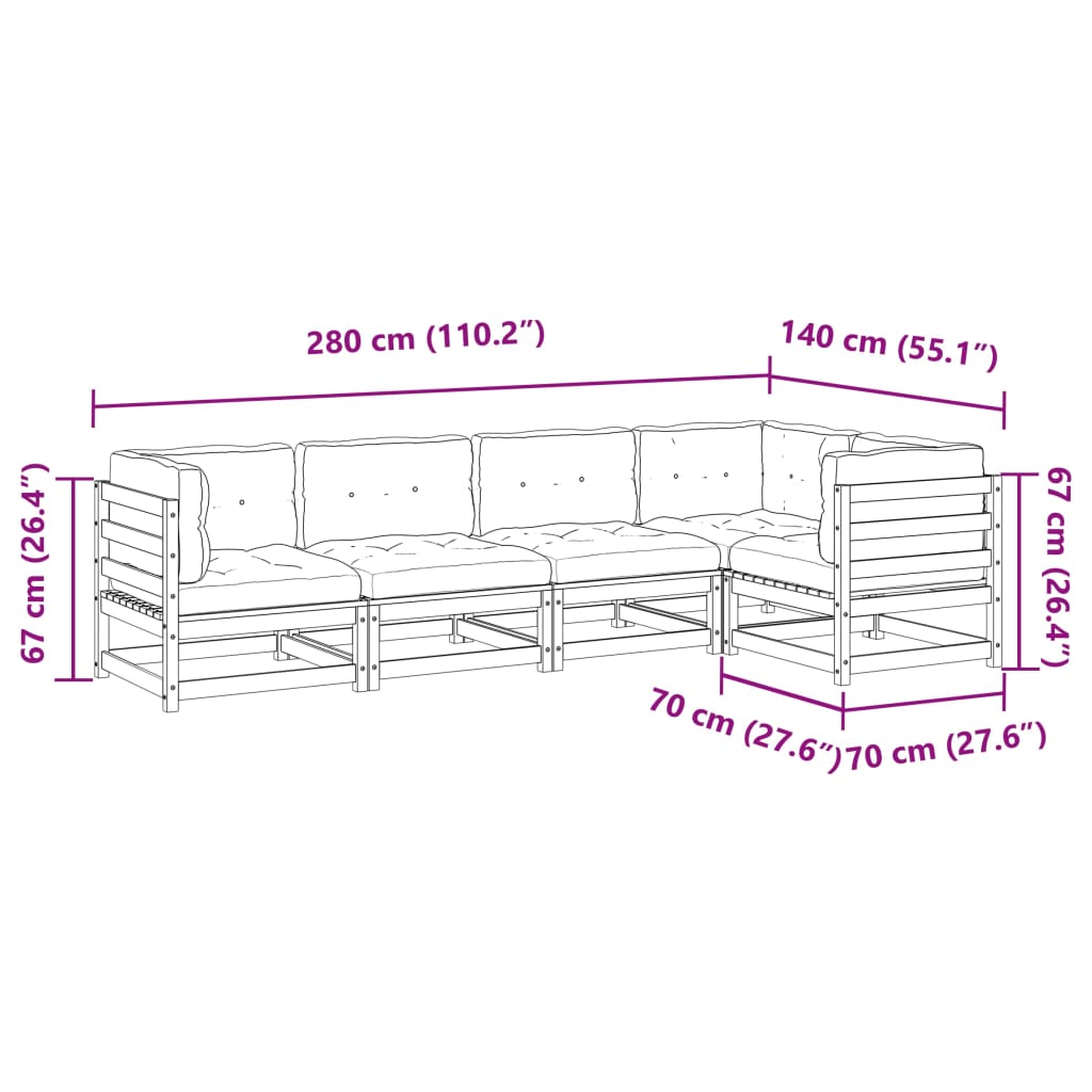 5-dijelni set vrtnih sofa s jastucima voštano smeđi od borovine