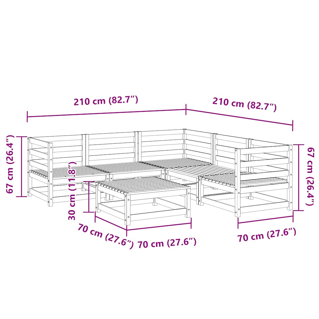 6-dijelni set vrtnih sofa od masivne borovine