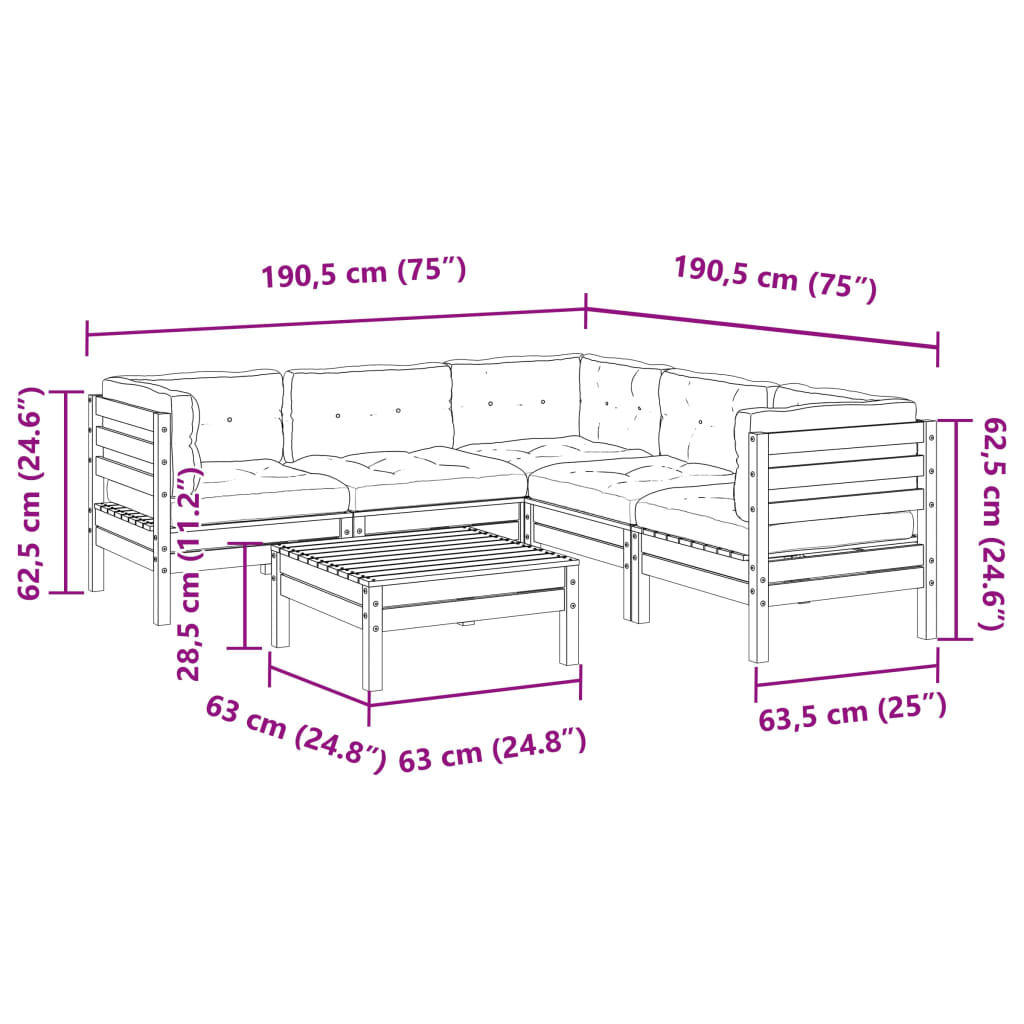 6-dijelni set vrtnih sofa od duglazije i jelovine s jastucima