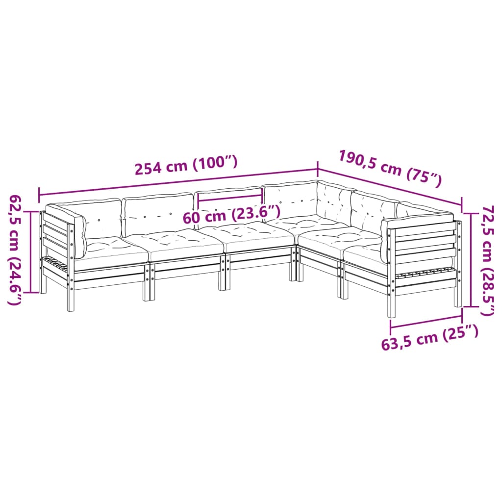 6-dijelni set vrtnih sofa od impregnirane borovine s jastucima