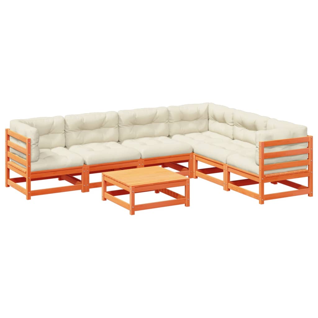 7-dijelni set vrtnih sofa s jastucima voštano smeđi od borovine