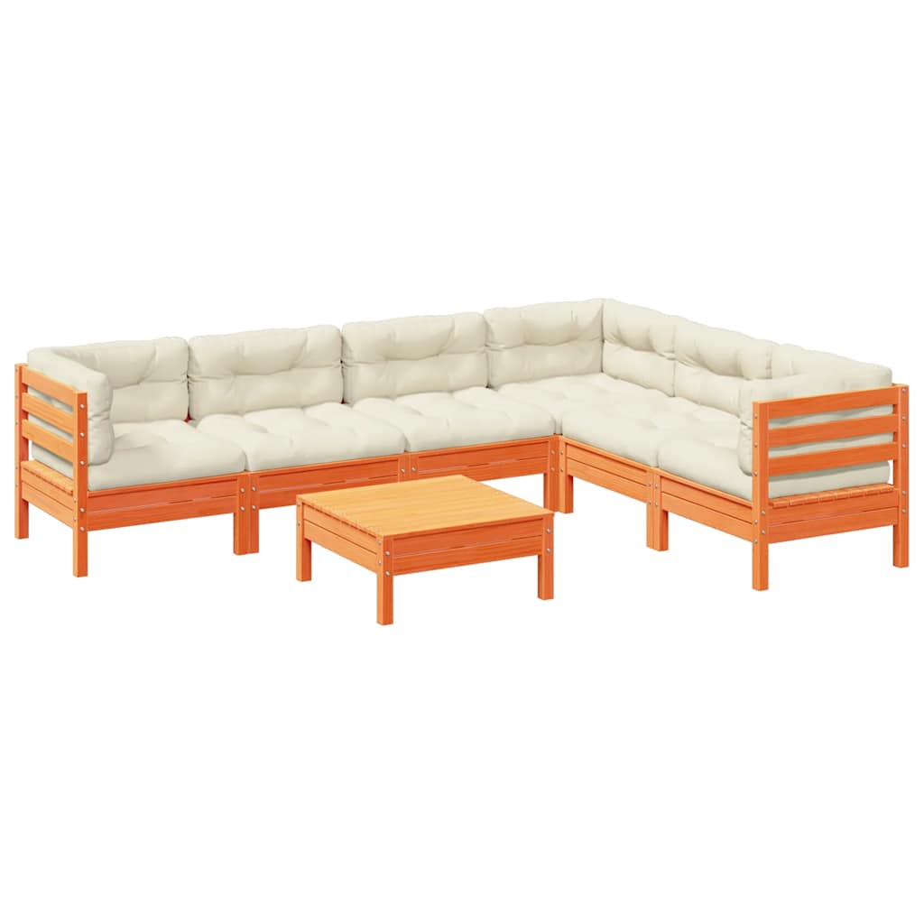 7-dijelni set vrtnih sofa s jastucima voštano smeđi od borovine