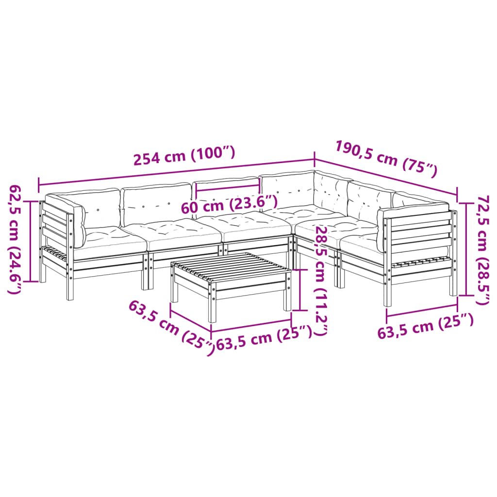 7-dijelni set vrtnih sofa od impregnirane borovine s jastucima