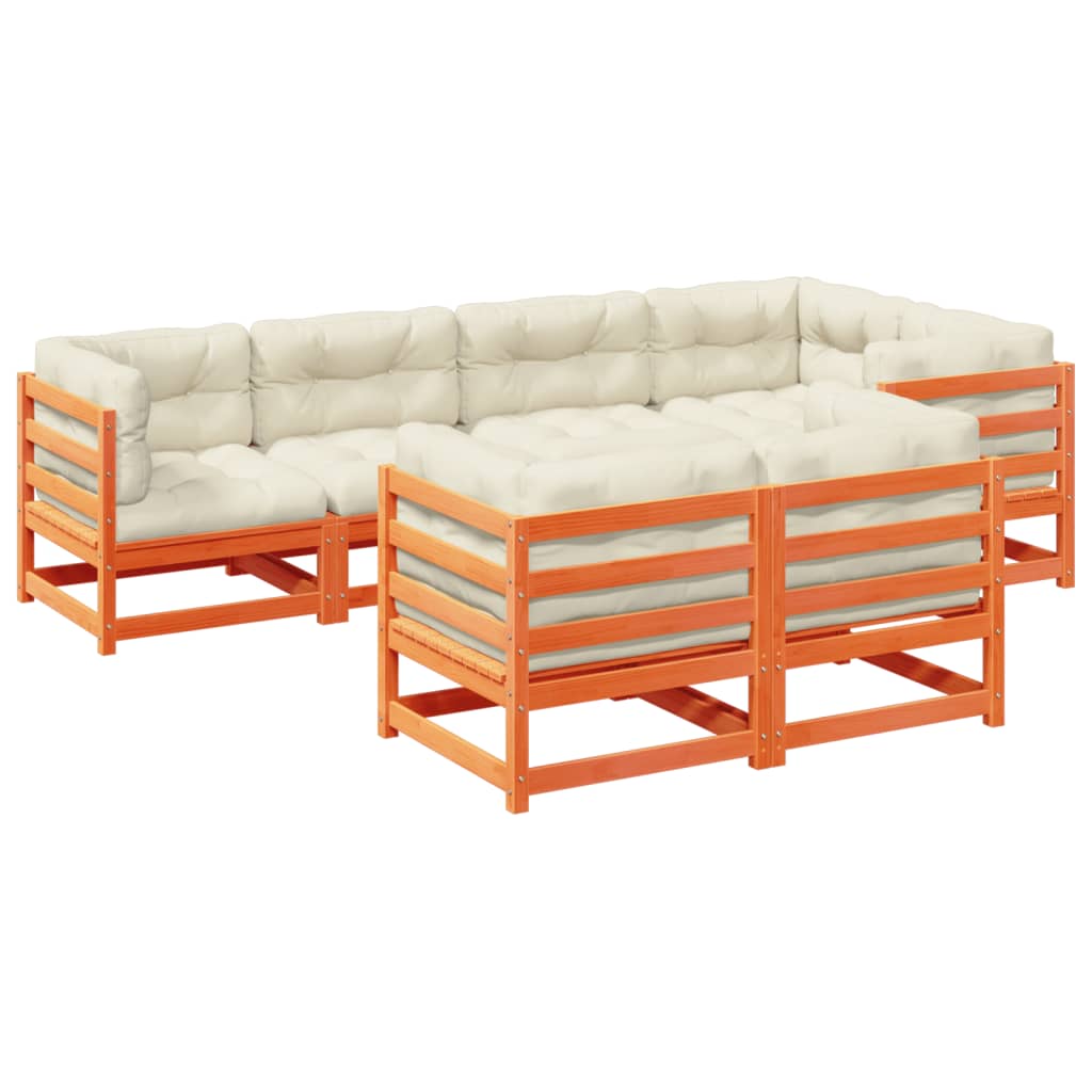 7-dijelni set vrtnih sofa s jastucima voštano smeđi od borovine