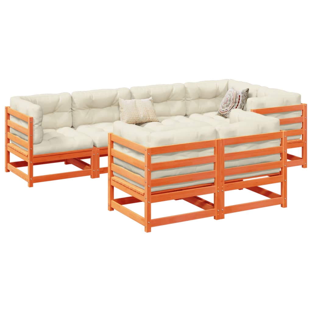 7-dijelni set vrtnih sofa s jastucima voštano smeđi od borovine