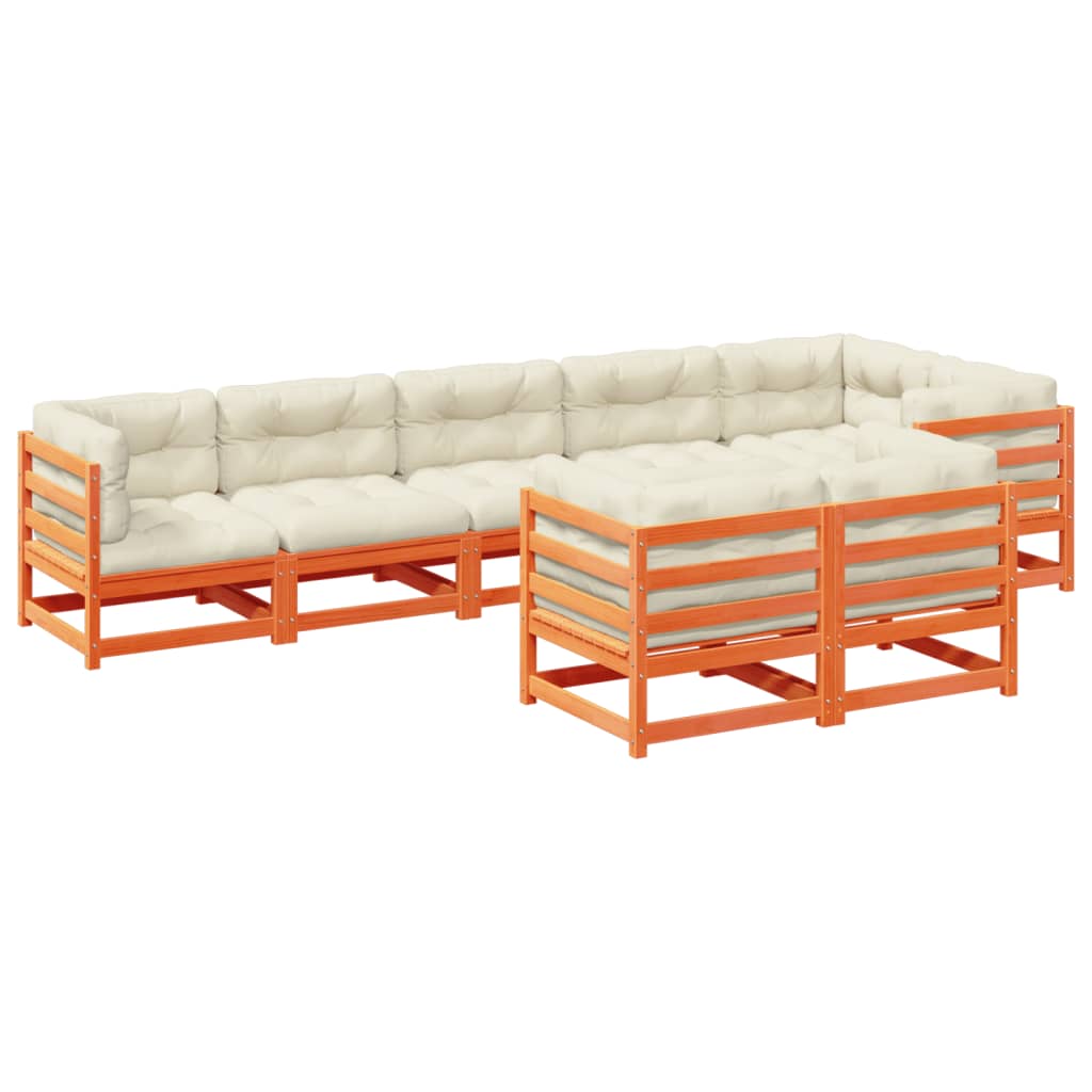 8-dijelni set vrtnih sofa s jastucima voštano smeđi od borovine