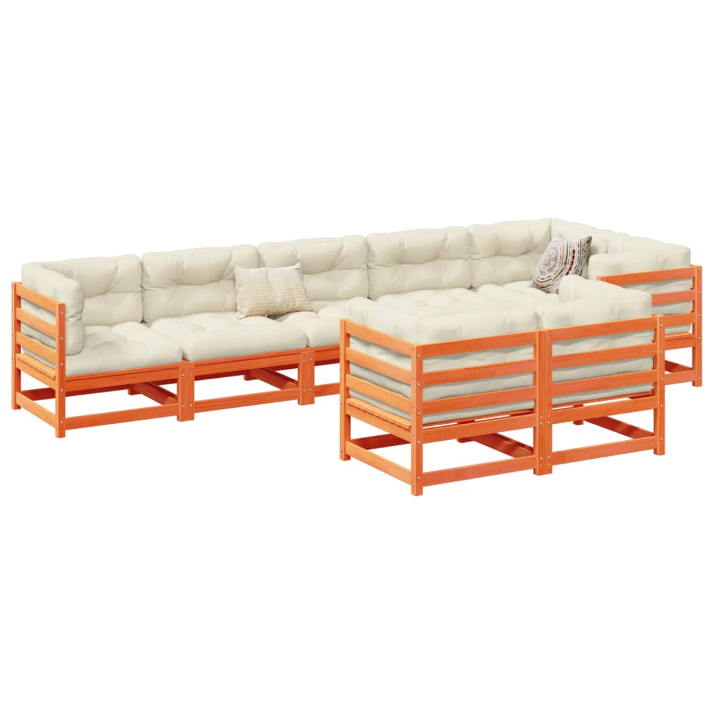 8-dijelni set vrtnih sofa s jastucima voštano smeđi od borovine