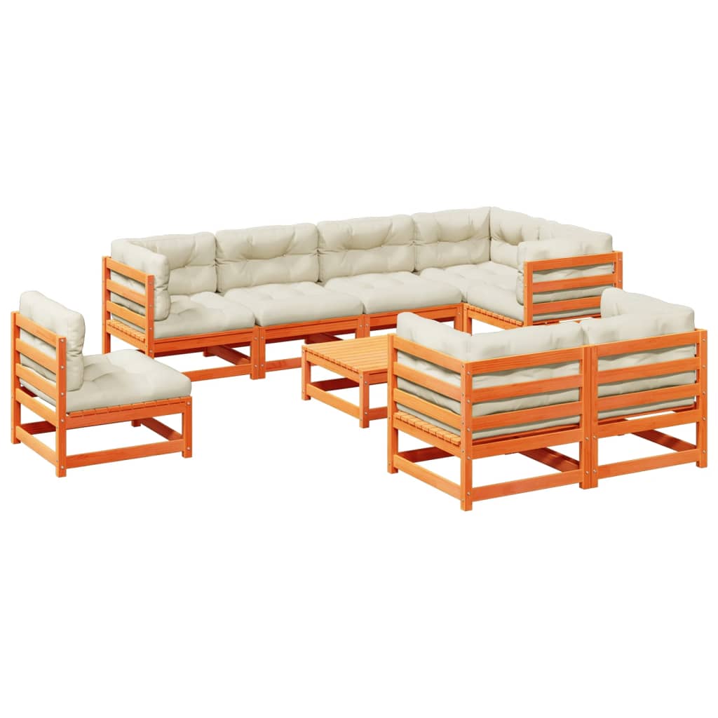 9-dijelni set vrtnih sofa s jastucima voštano smeđi od borovine