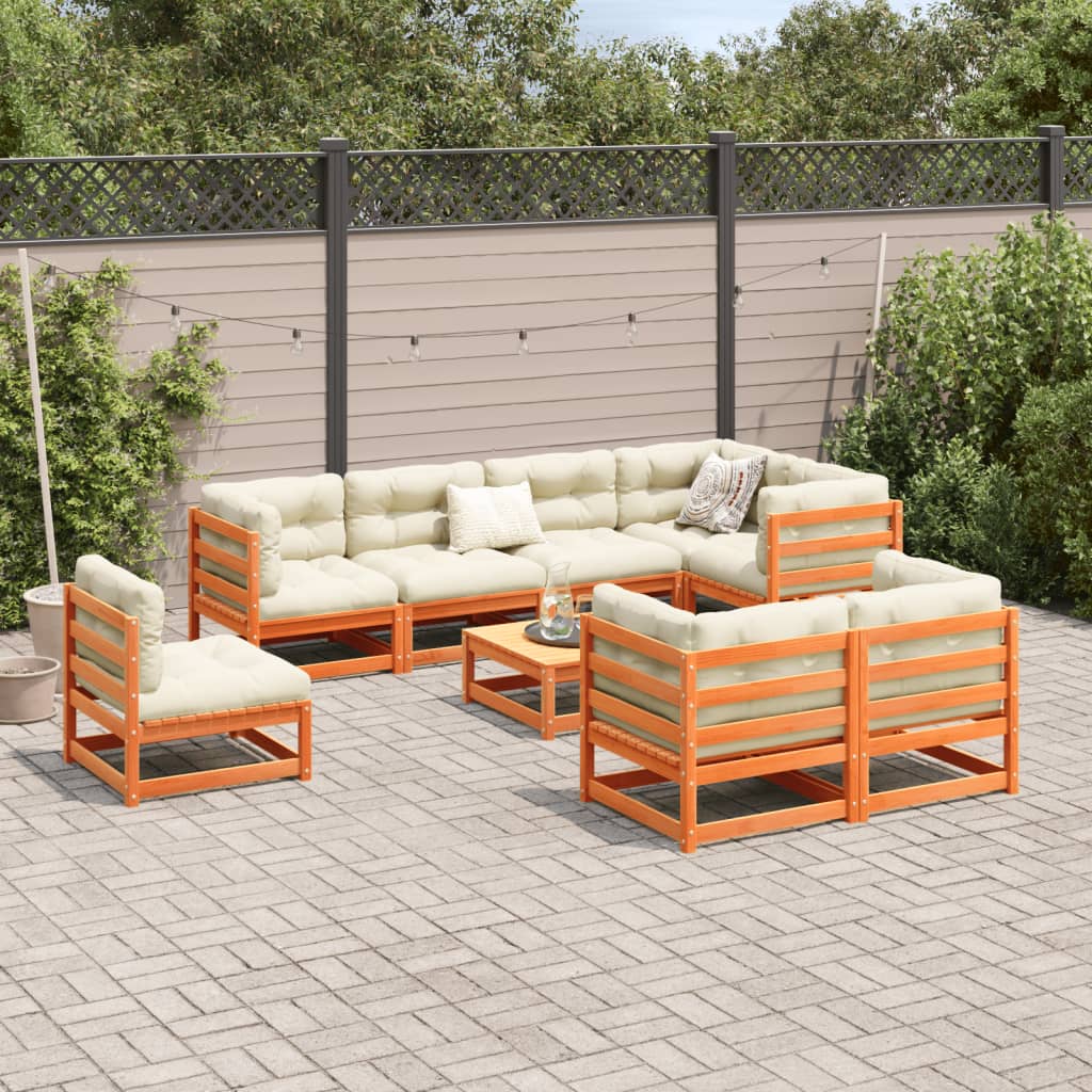 9-dijelni set vrtnih sofa s jastucima voštano smeđi od borovine