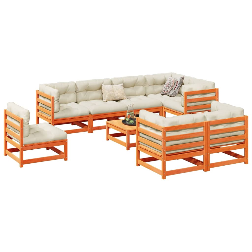 9-dijelni set vrtnih sofa s jastucima voštano smeđi od borovine
