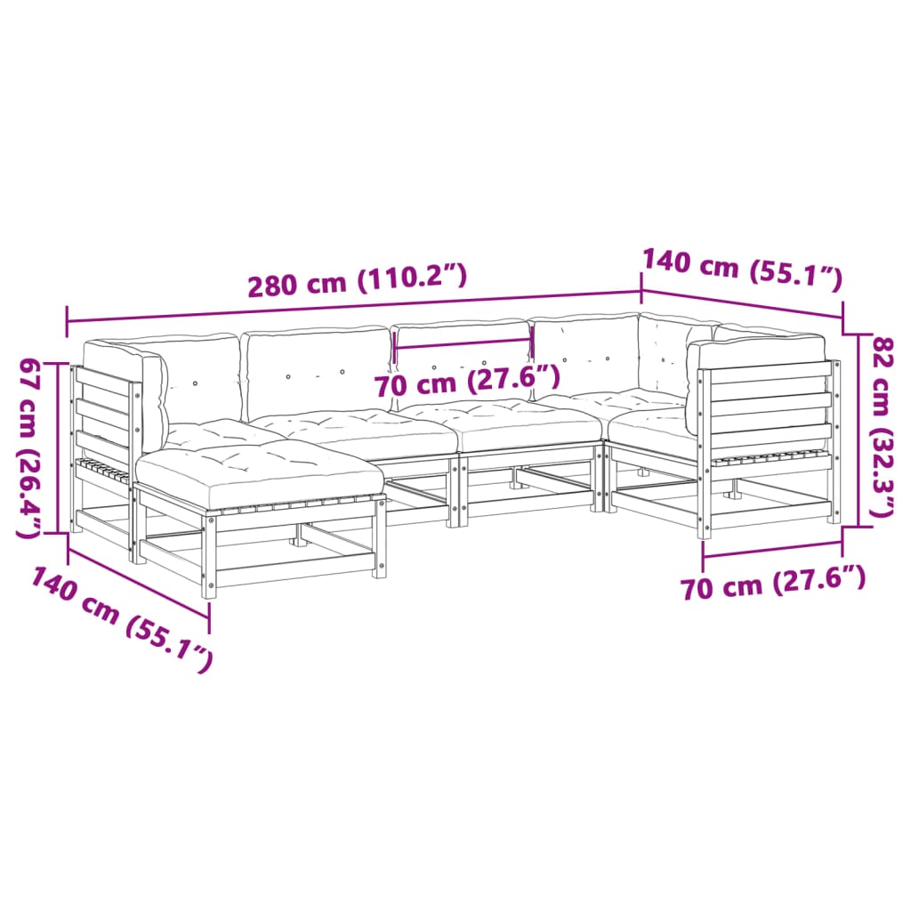 6-dijelni set vrtnih sofa s jastucima voštano smeđi od borovine