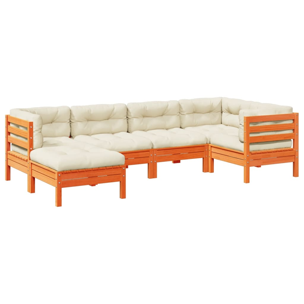 6-dijelni set vrtnih sofa s jastucima voštano smeđi od borovine
