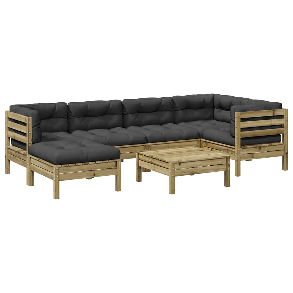 7-dijelni set vrtnih sofa od impregnirane borovine s jastucima