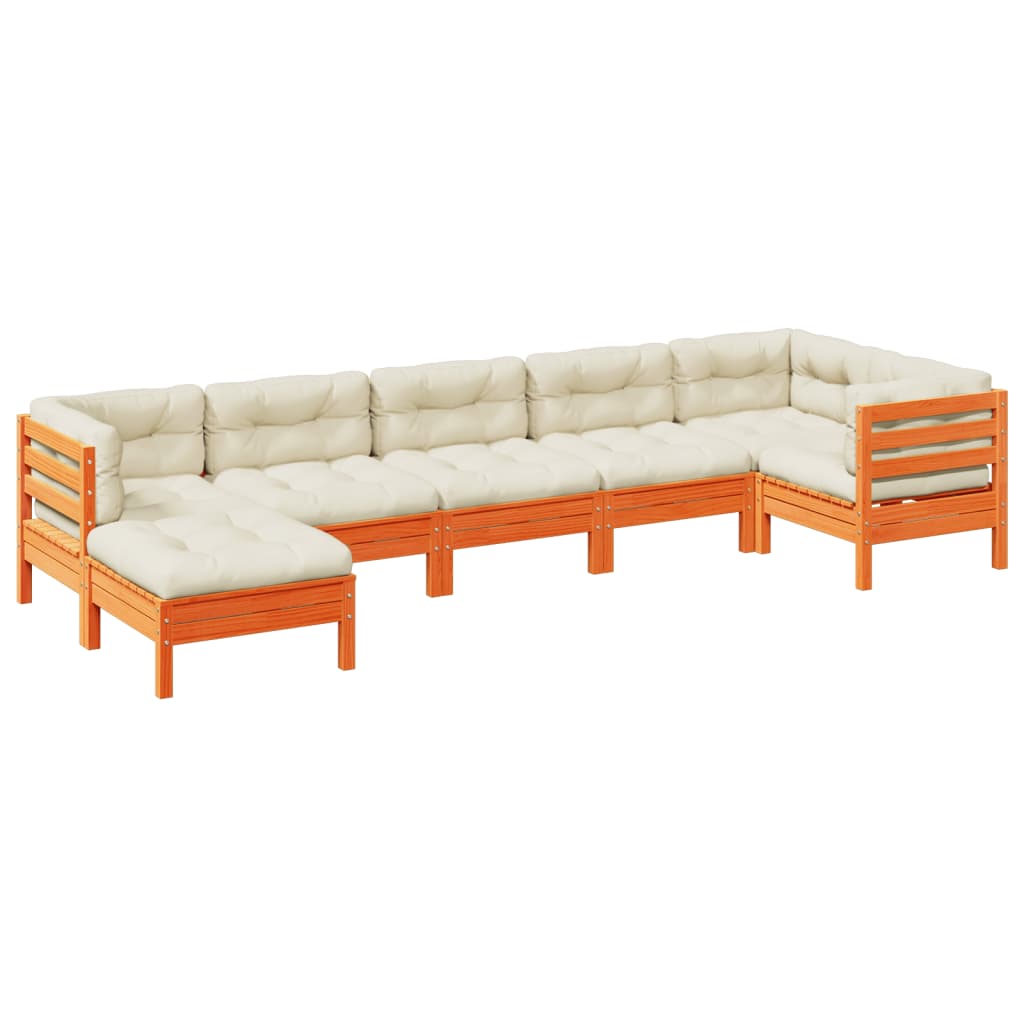 7-dijelni set vrtnih sofa s jastucima voštano smeđi od borovine