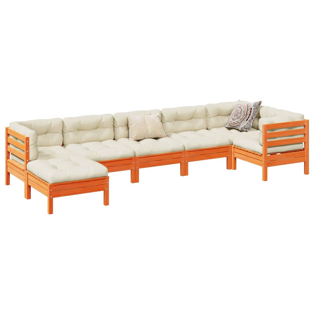 7-dijelni set vrtnih sofa s jastucima voštano smeđi od borovine