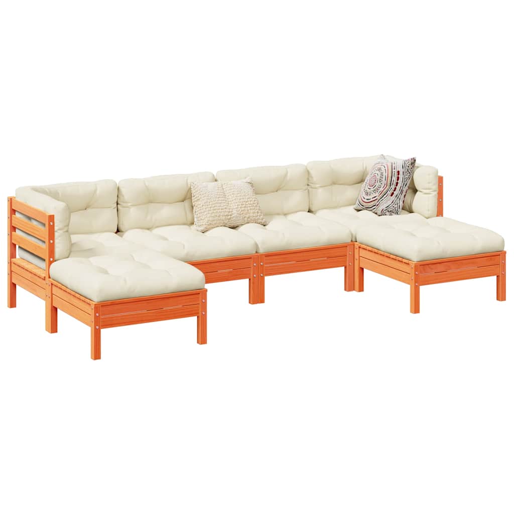 6-dijelni set vrtnih sofa s jastucima voštano smeđi od borovine