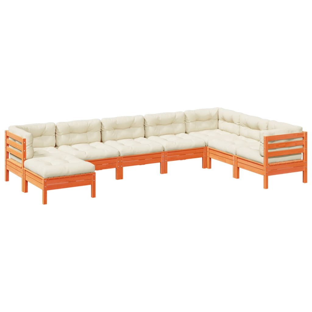 8-dijelni set vrtnih sofa s jastucima voštano smeđi od borovine