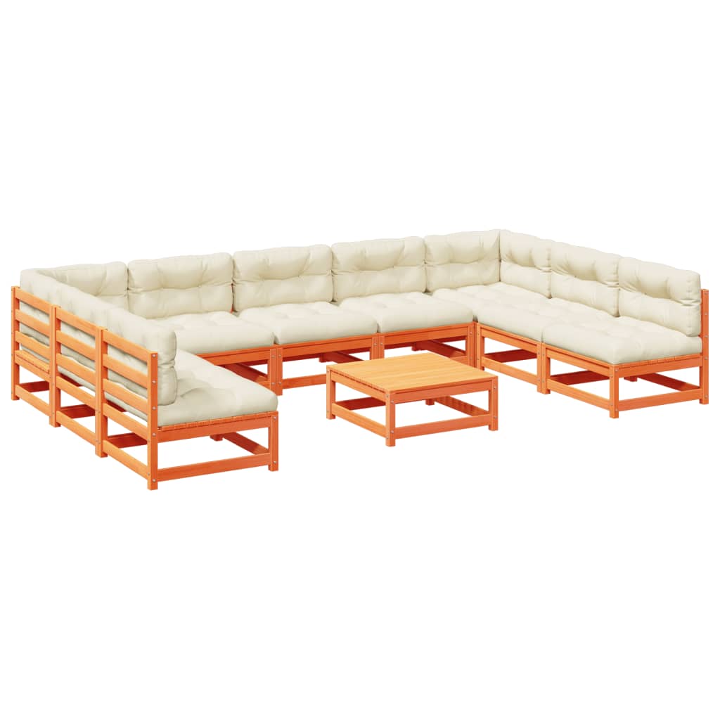 10-dijelni set vrtnih sofa s jastucima voštano smeđi borovine