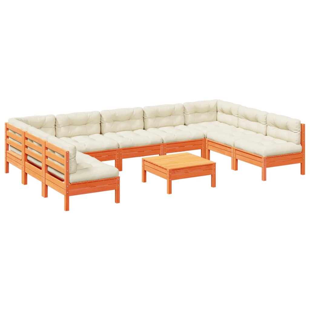 10-dijelni set vrtnih sofa s jastucima voštano smeđi borovine Smeđa
