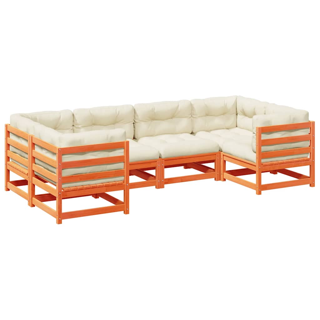 6-dijelni set vrtnih sofa s jastucima voštano smeđi od borovine
