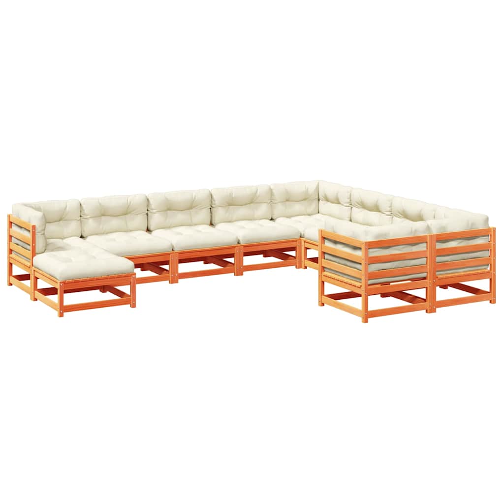 10-dijelni set vrtnih sofa s jastucima voštano smeđi borovine