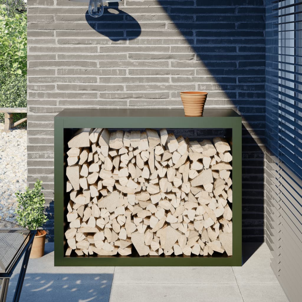 Stalak za drva za ogrjev zeleni 100x40x80 cm čelični