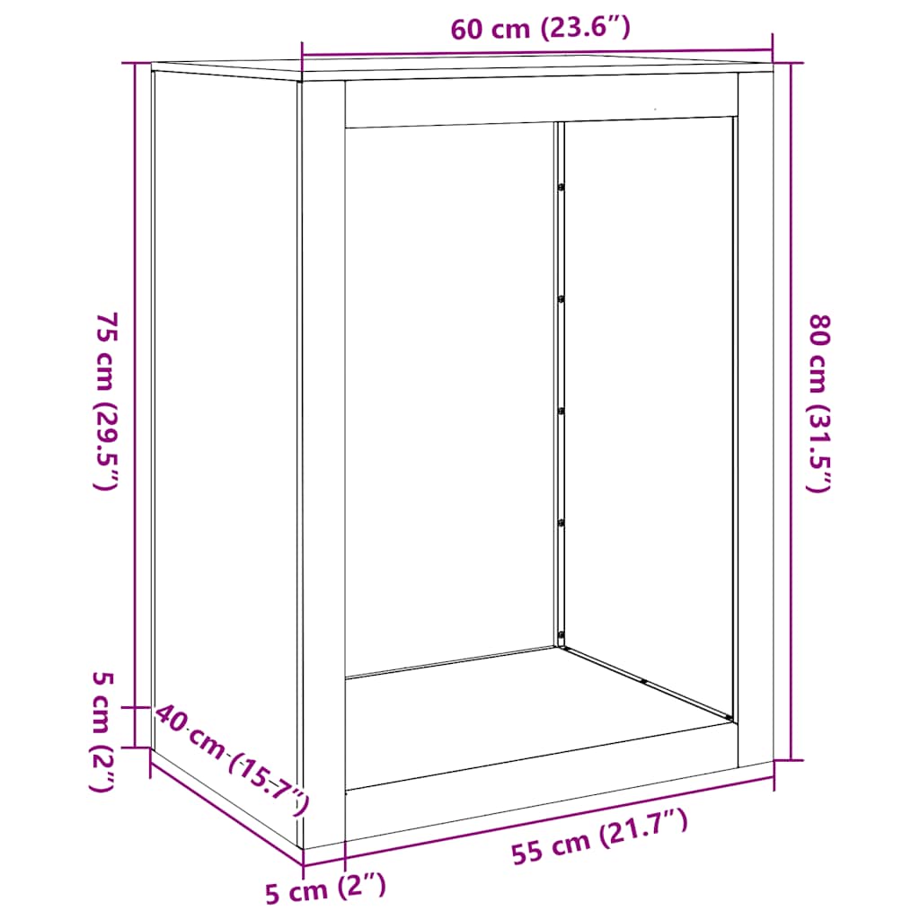 Stalak za drva za ogrjev 60 x 40 x 80 cm Pohabani čelik