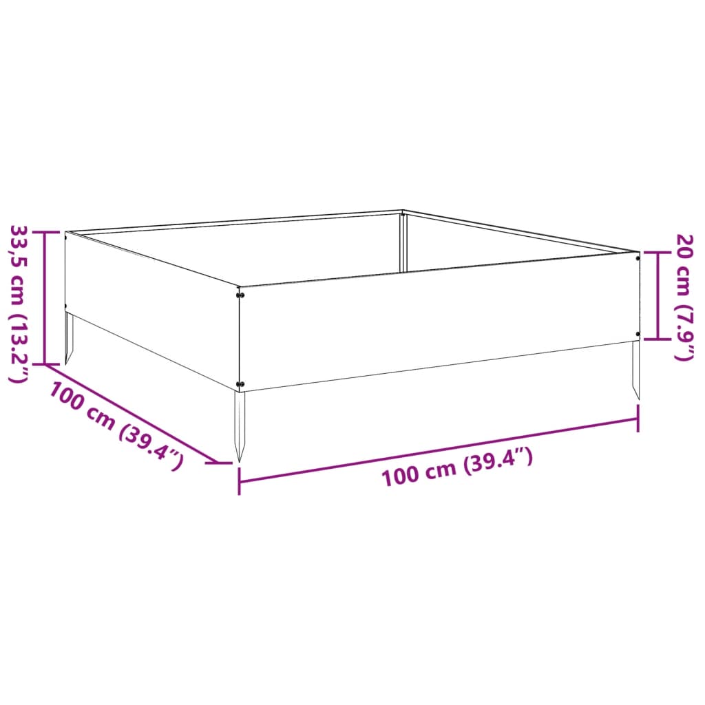 Povišena vrtna gredica bijeli 100x100x33,5 cm od čelika