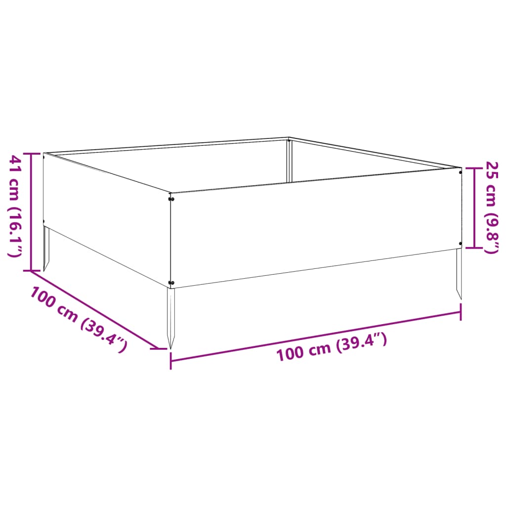Povišena vrtna gredica bijeli 100x100x25 cm od čelika