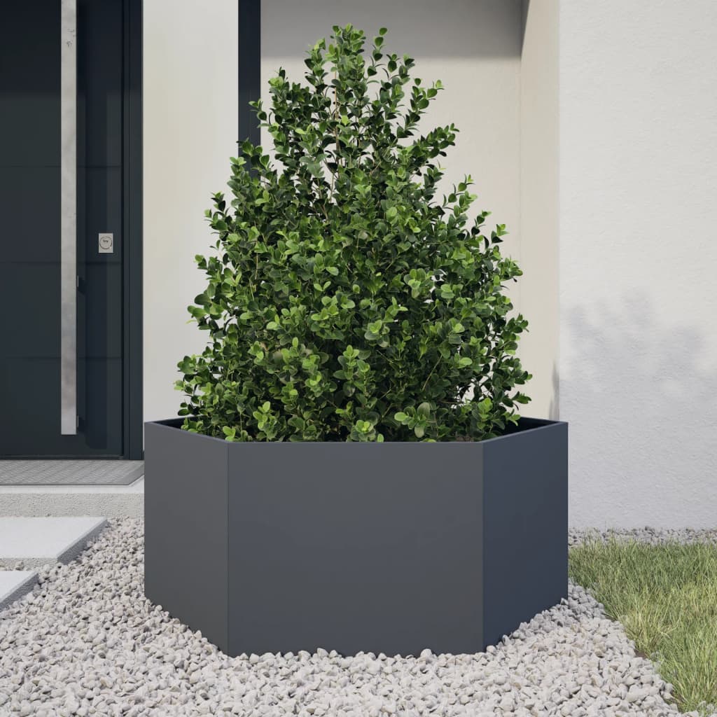 Vrtna sadilica antracit šesterokutna 104x90x45 cm čelična
