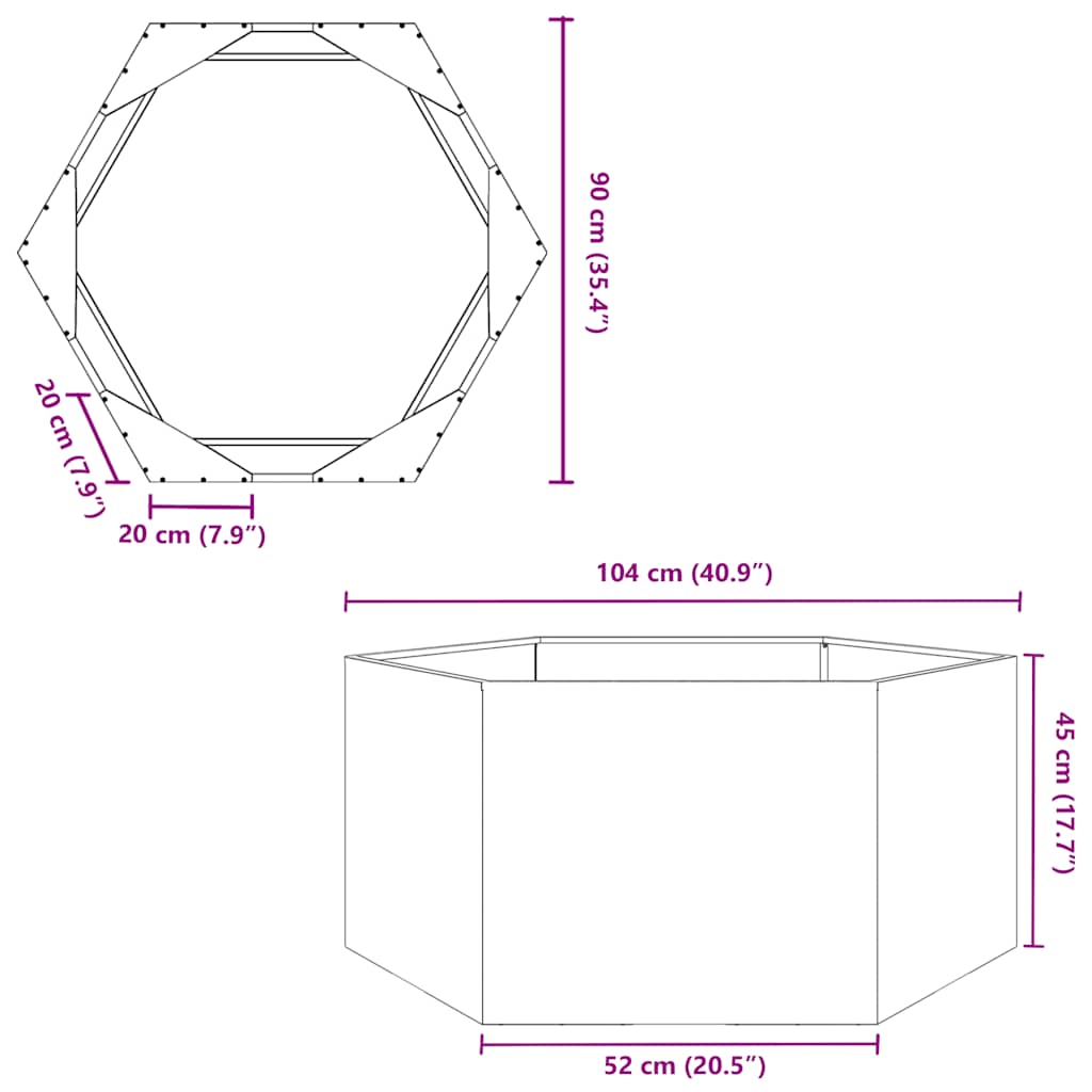 Vrtna sadilica šesterokutna 104x90x45 cm od pocinčanog čelika