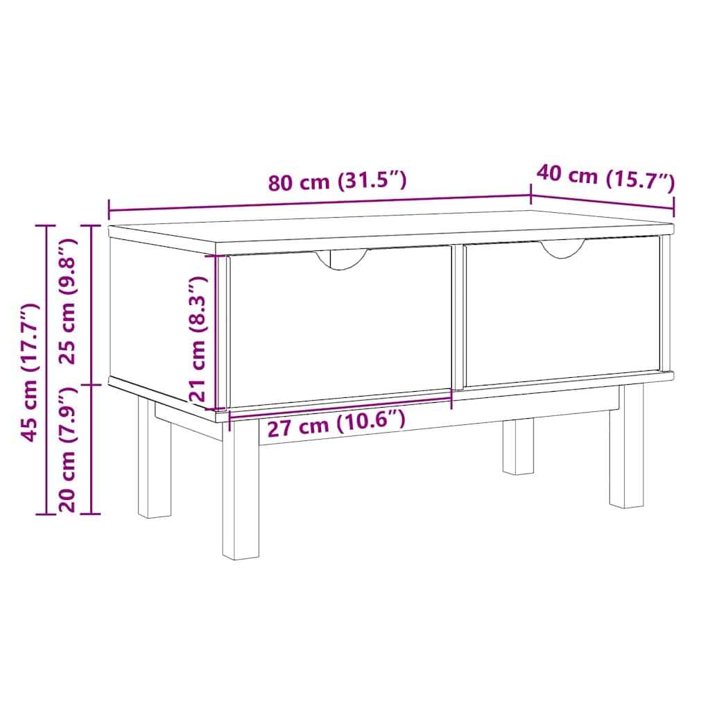 Klupa za predsoblje OTTA 80 x 40 x 45 cm od masivne borovine