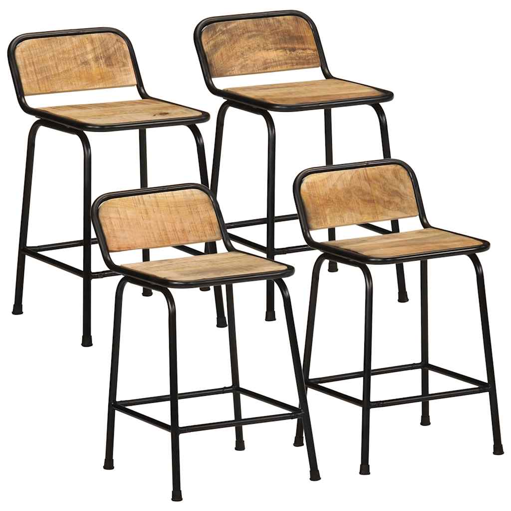 Barski stolci 4 kom 46x35,5x70 cm masivnog grubog drva manga