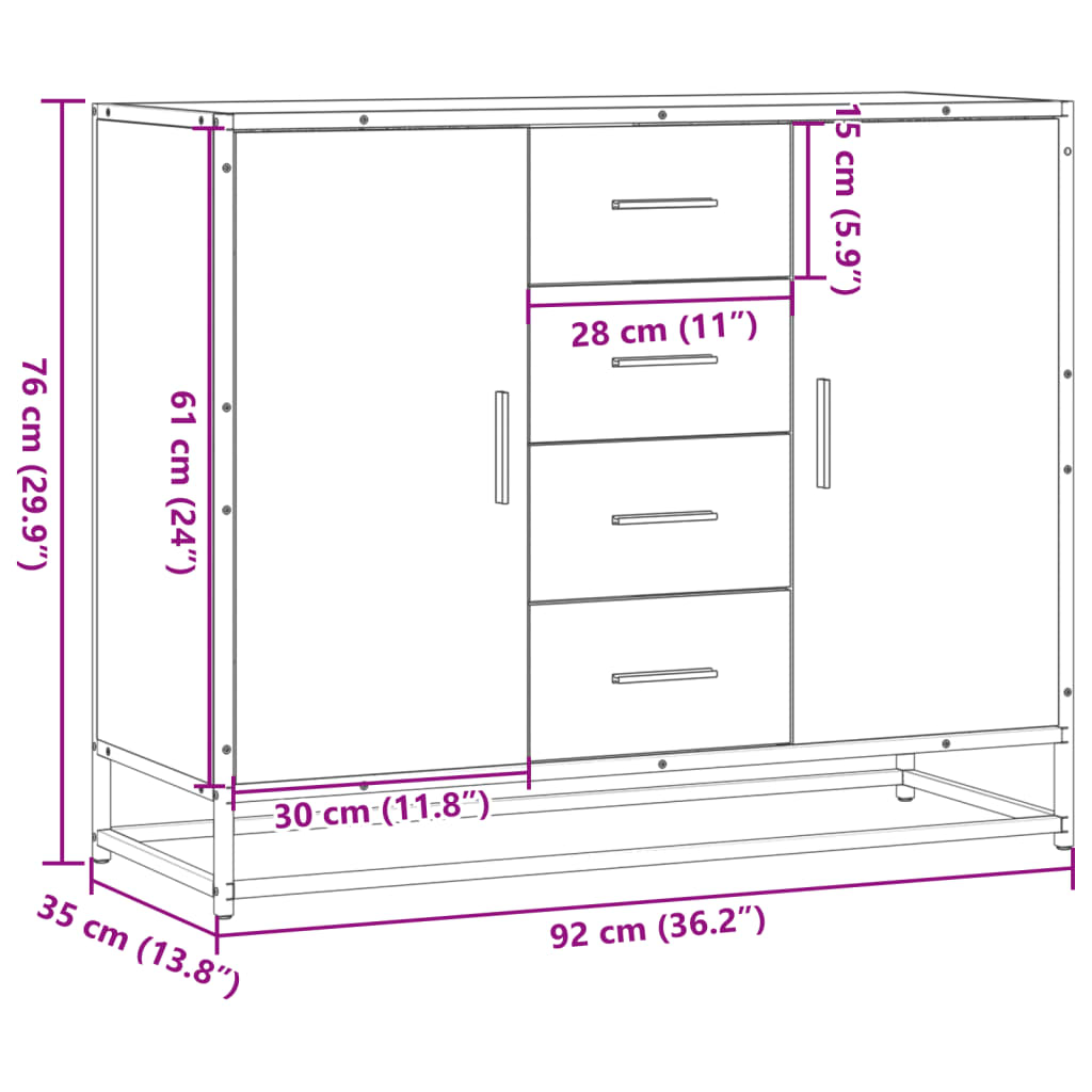 Komoda dimljeni hrast 92x35x76 cm konstruirano drvo