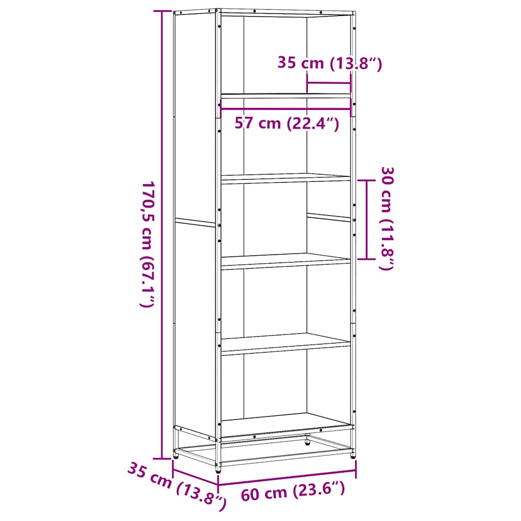 Polica za knjige dimljeni hrast 60x35x170,5cm konstruirano drvo
