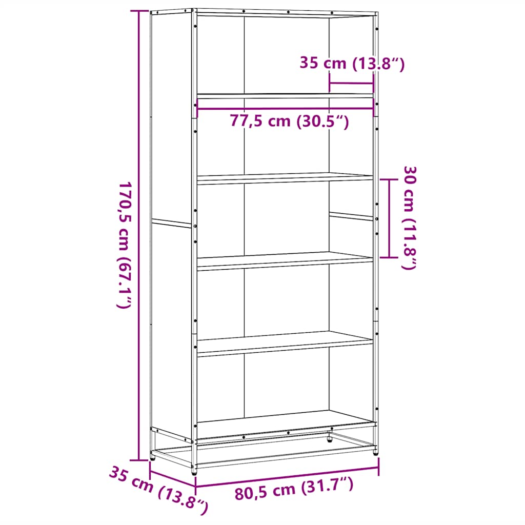 Polica za knjige sonoma hrast 80,5x35x170,5cm konstruirano drvo