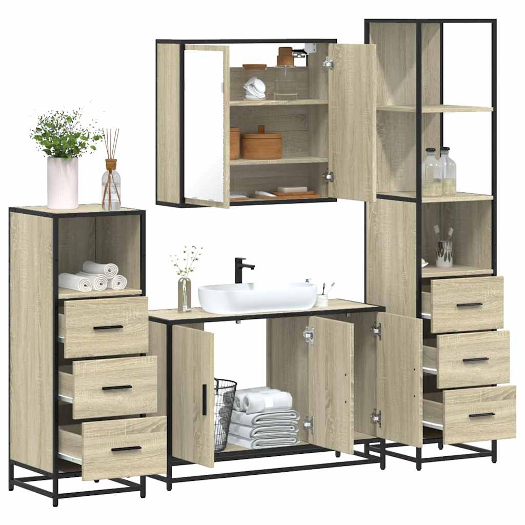 4-dijelni set kupaonskog namještaja boja hrasta sonome drveni