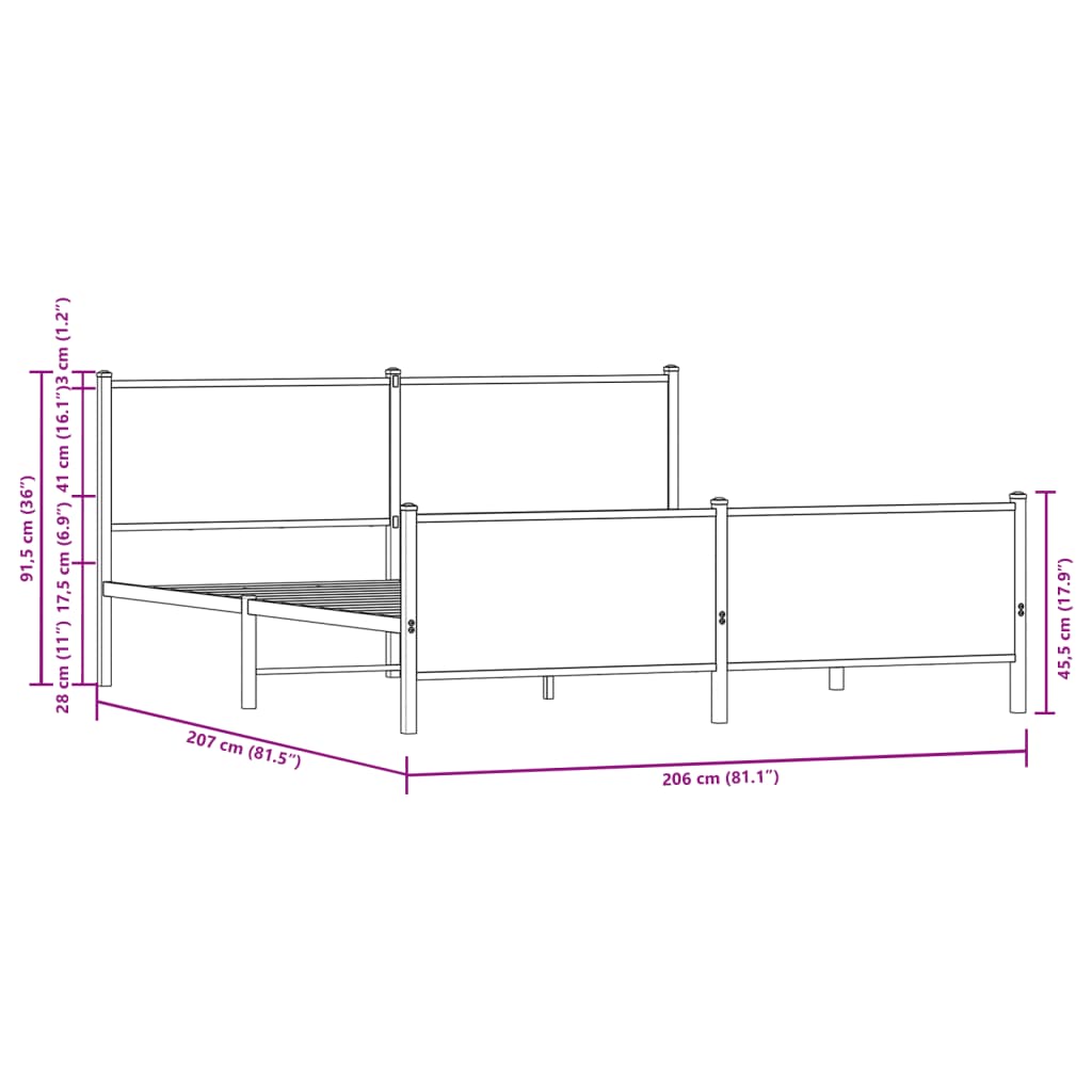 Metalni okvir kreveta bez madraca boja hrasta 200x200 cm