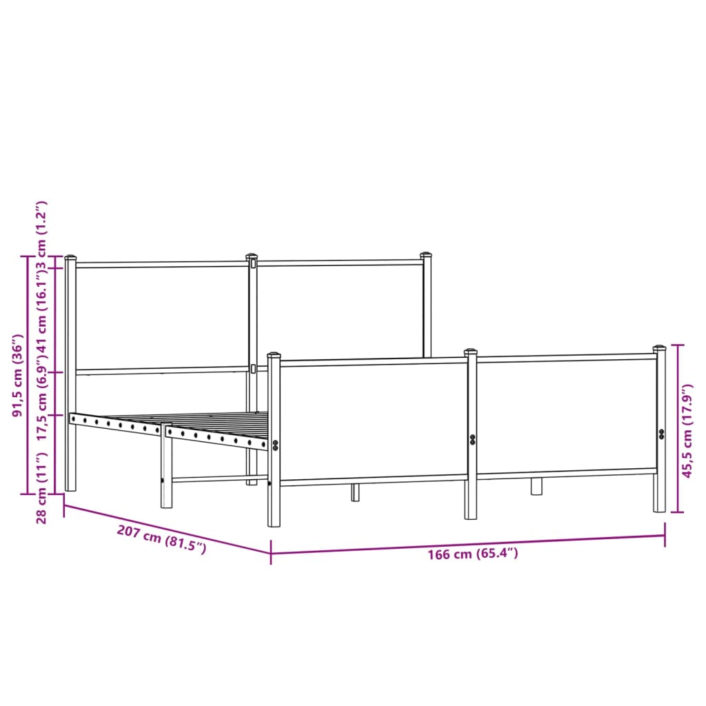 Metalni okvir kreveta bez madraca boja hrasta sonome 160x200 cm