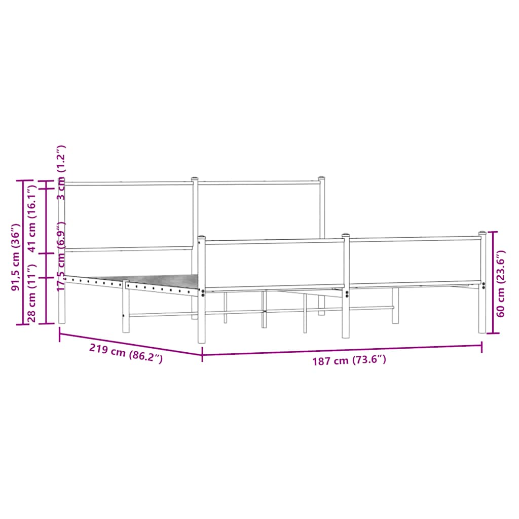Metalni okvir kreveta bez madraca boja hrasta 183x213 cm