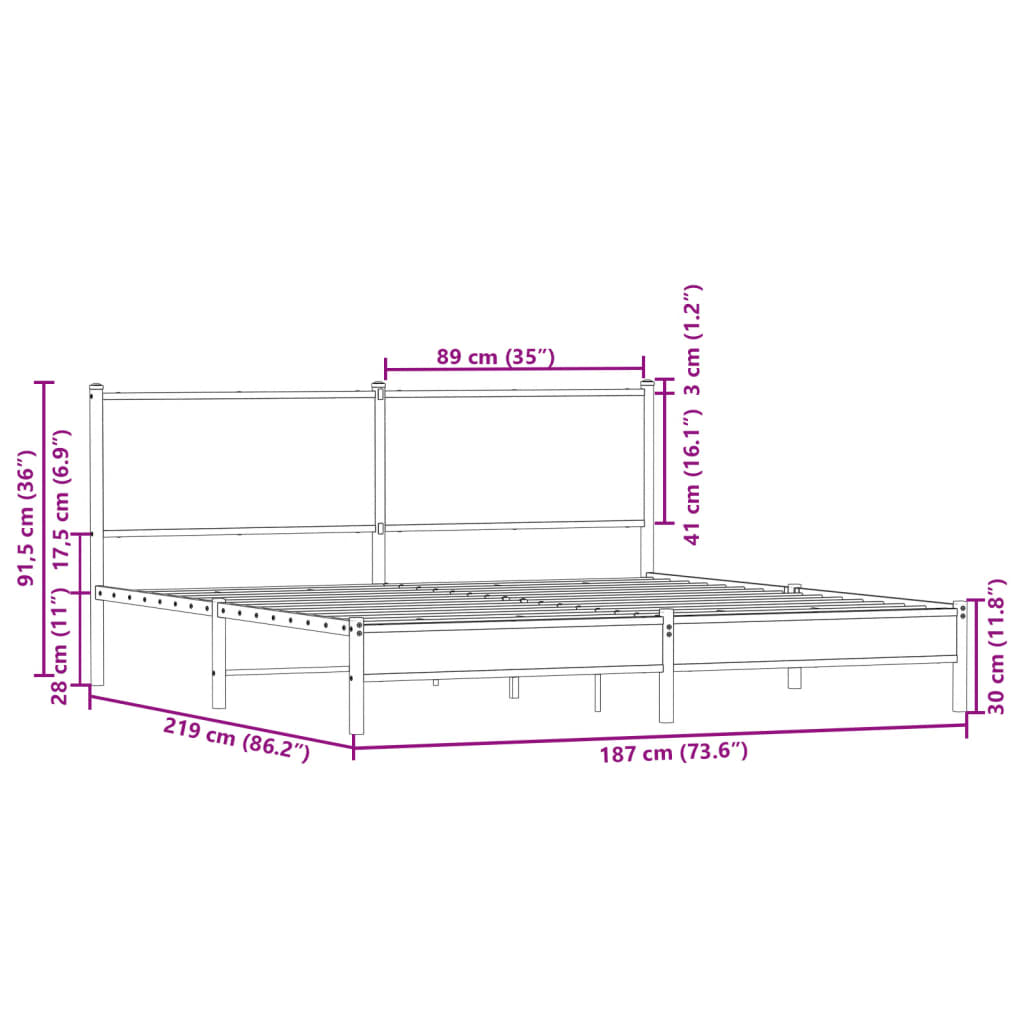 Metalni okvir kreveta bez madraca smeđa boja hrasta 183x213 cm